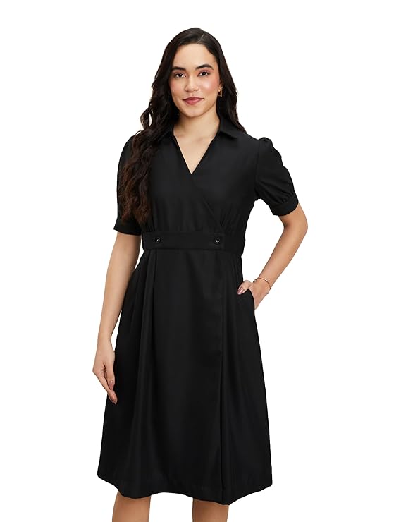 Symbol Premium Women's Fit & Flare Wrap Dress (Midi Length |
