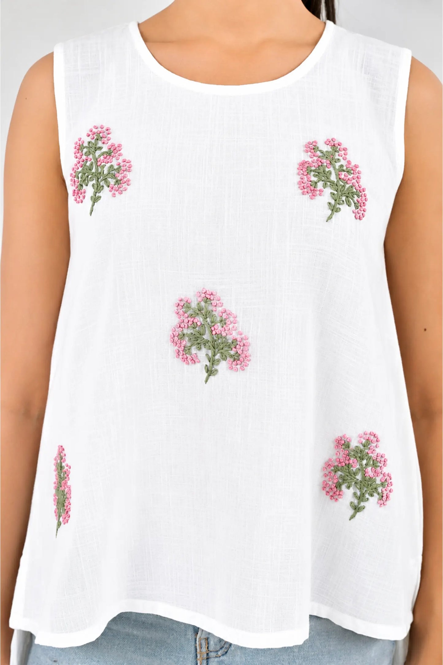 Palakshi Hand Embroidered Slub Cotton Top
