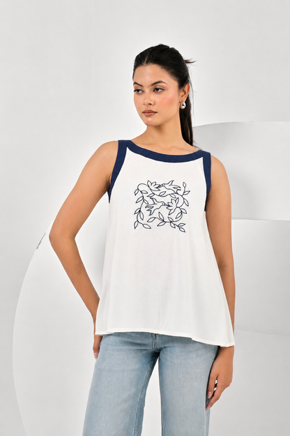 Pakhi Blue Hand Embroidered Cotton Top