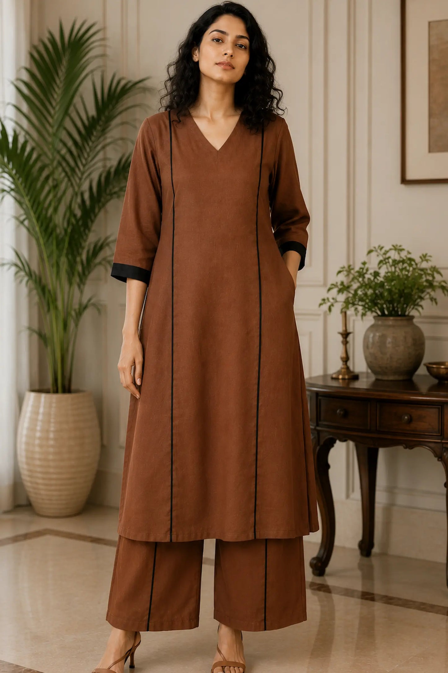 Arya Clay Brown Cotton Kurta Set
