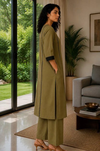 Arya Olive Cotton Kurta Set