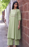 Gauri Sage Green Hand Embroidered Cotton Kurta Set