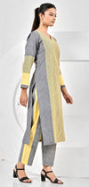 Aafia Yellow And Grey Handwoven Easy Fit Straight Kurta Set