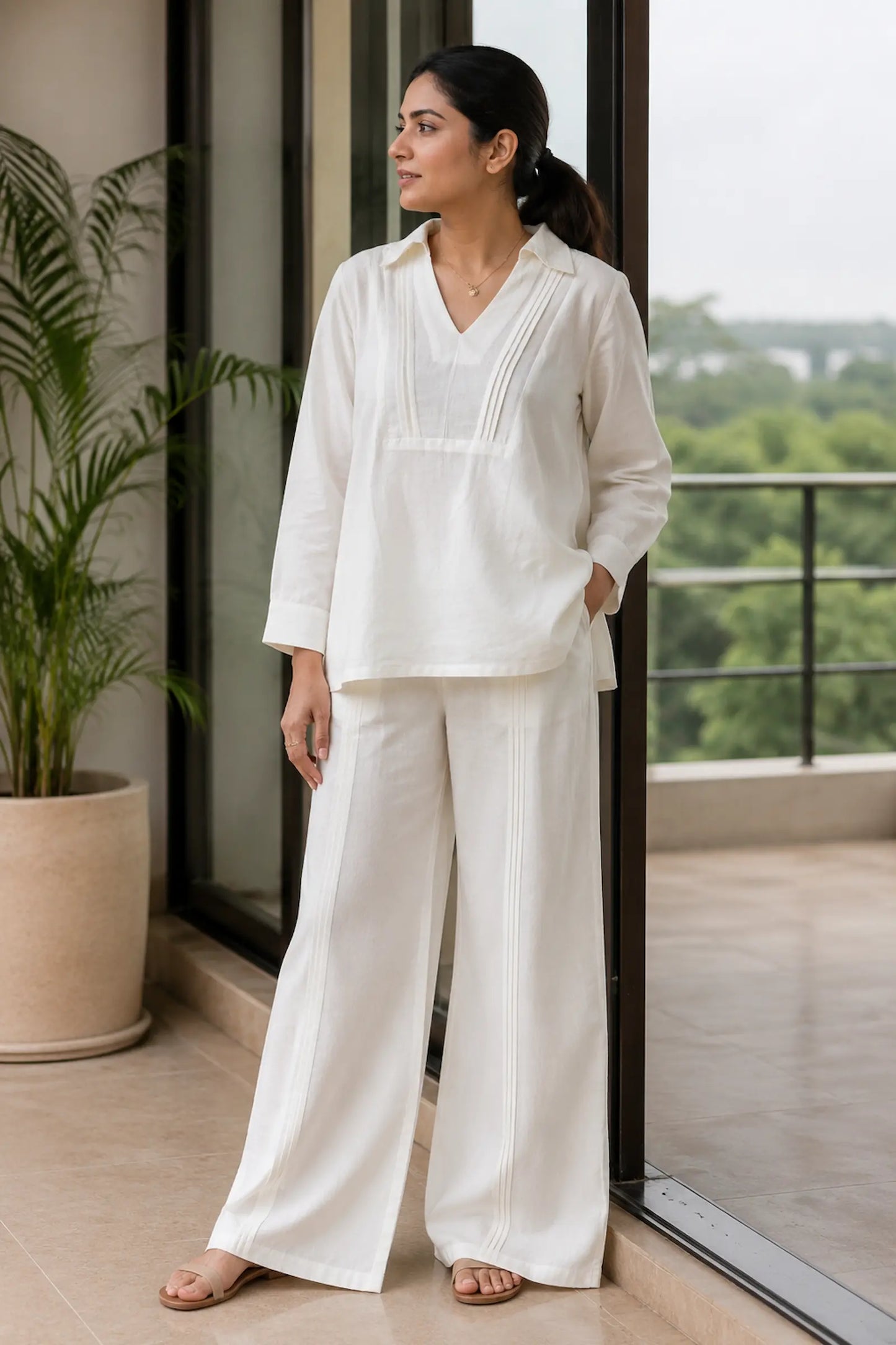 Binu White Pure Cotton Co-ord Set