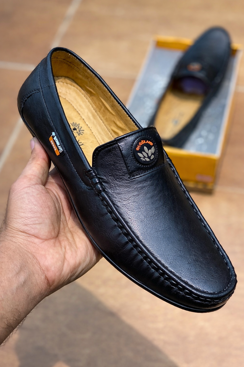 Woodland Golden Black Moccasins