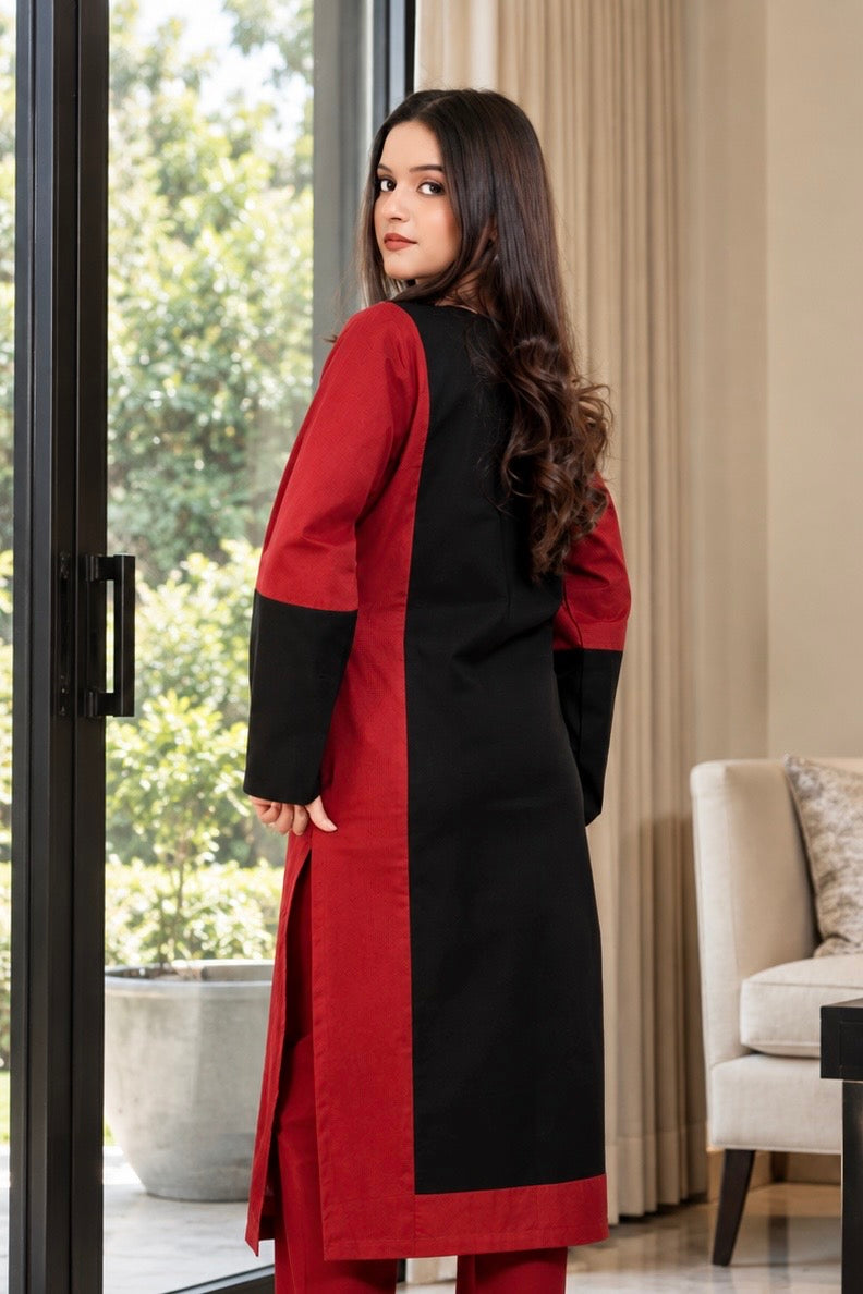 Dona Maroon Black Hand Embroidered Cotton Kurta Set