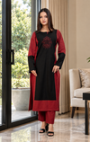 Dona Maroon Black Hand Embroidered Cotton Kurta Set