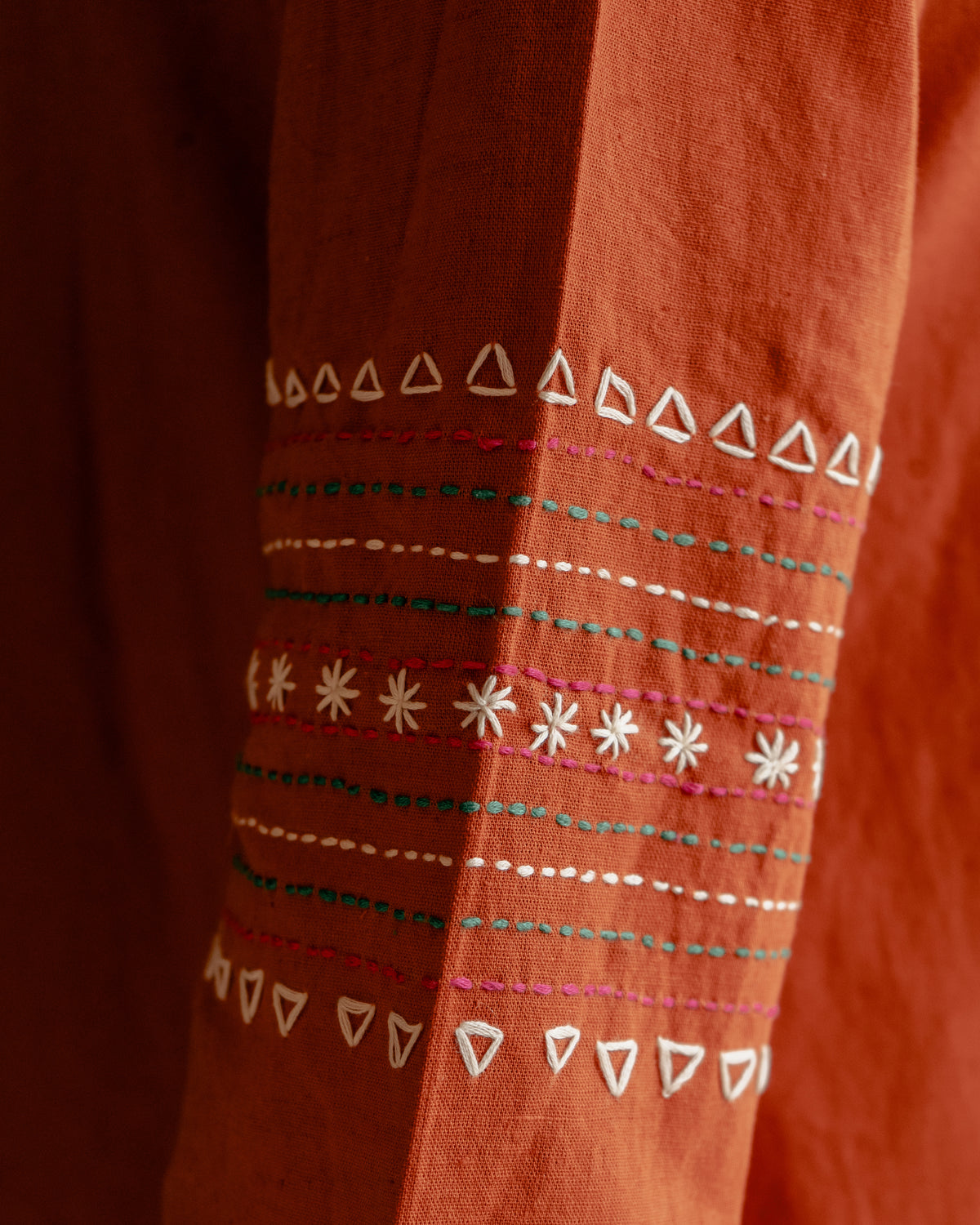 Rhea Rust Orange Hand Embroidered  Easy Fit Cotton Kurta Set