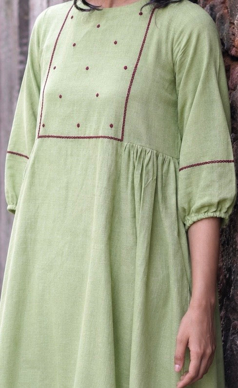 Gauri Sage Green Hand Embroidered Cotton Kurta Set