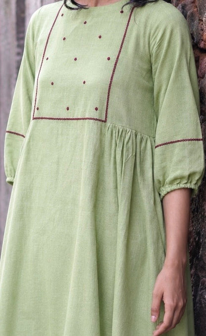 Gauri Sage Green Hand Embroidered Cotton Kurta Set