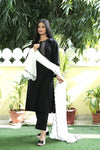 ZOYA Black Hand Embroidered Cotton Suit (Set of 3)