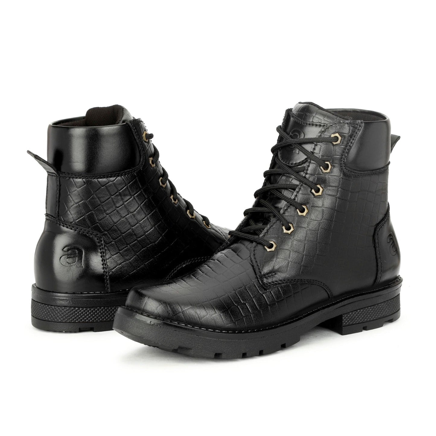 Premium Black Croc-Textured Leather Boots for Men
