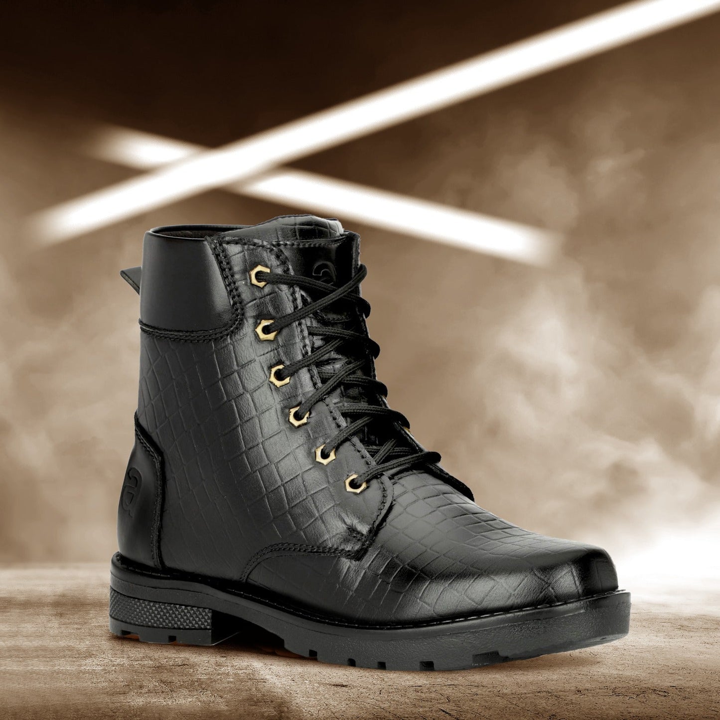 Premium Black Croc-Textured Leather Boots for Men