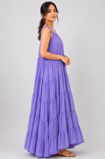 Mishika Purple Mul Cotton Dress