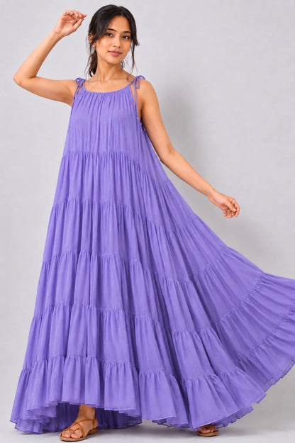 Mishika Purple Mul Cotton Dress