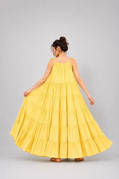 Mishika Yellow Mul Cotton Dress