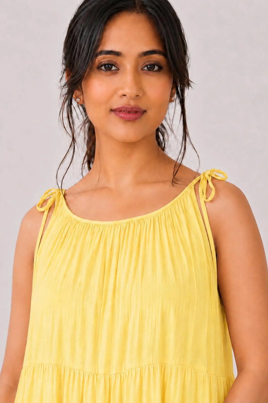 Mishika Yellow Mul Cotton Dress