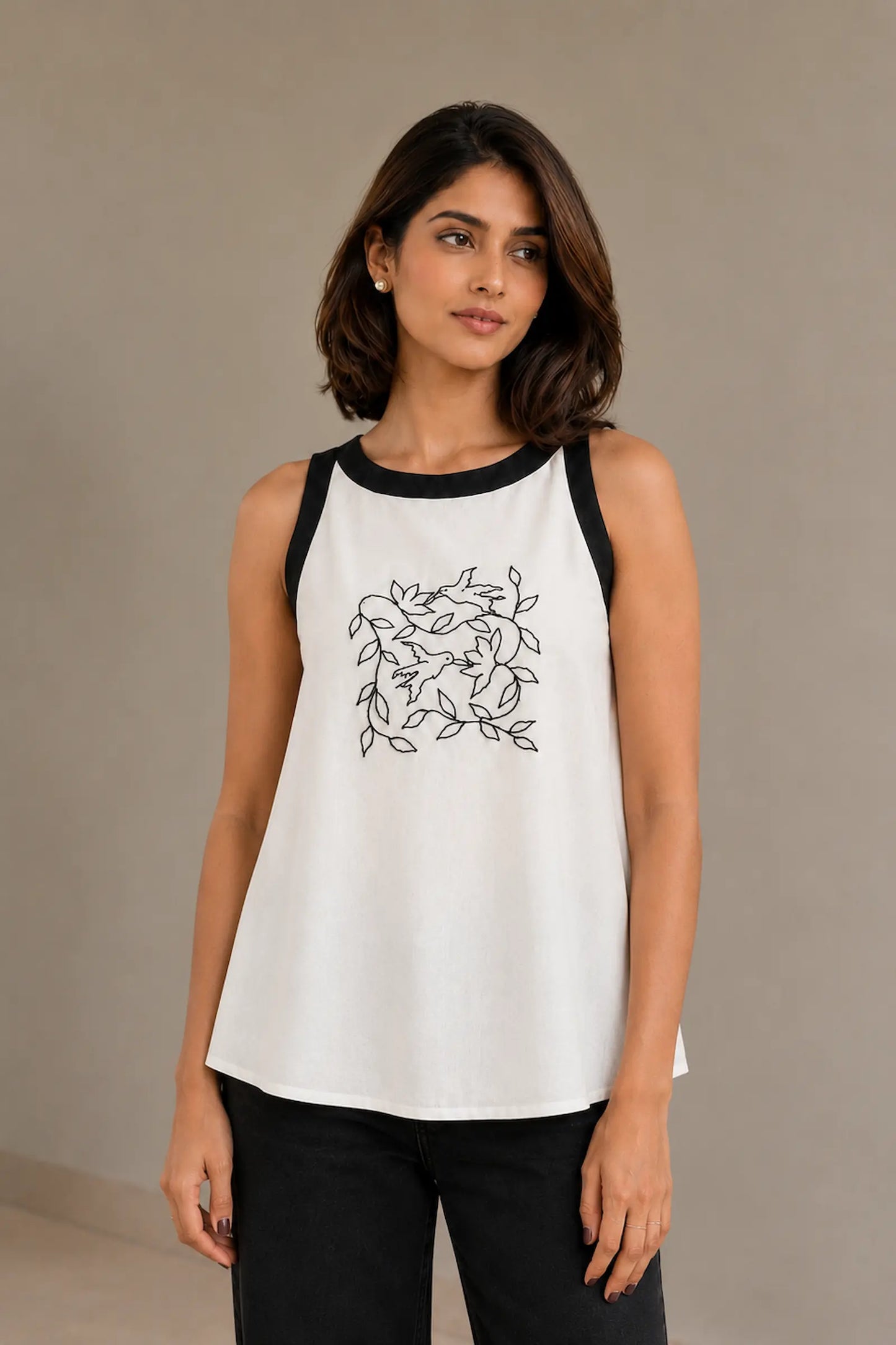 Pakhi Black Hand Embroidered Cotton Top