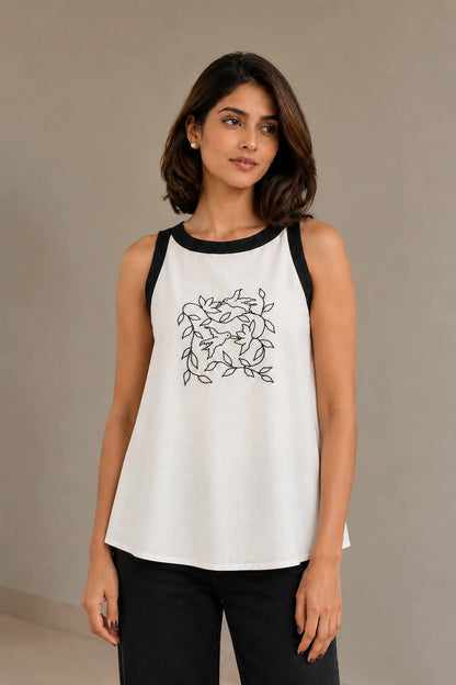 Pakhi Black Hand Embroidered Cotton Top