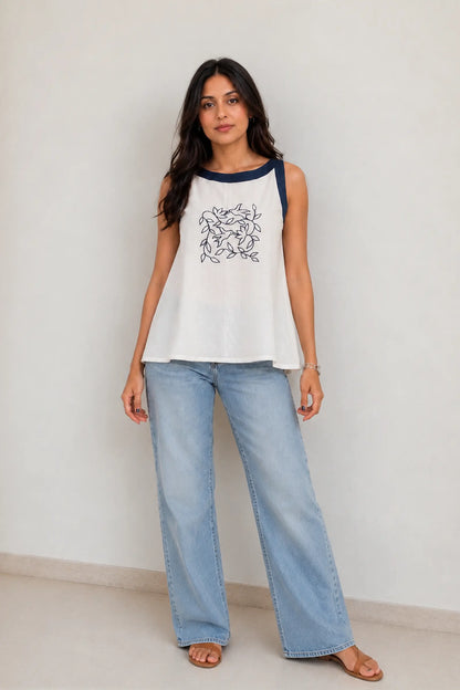 Pakhi Blue Hand Embroidered Cotton Top