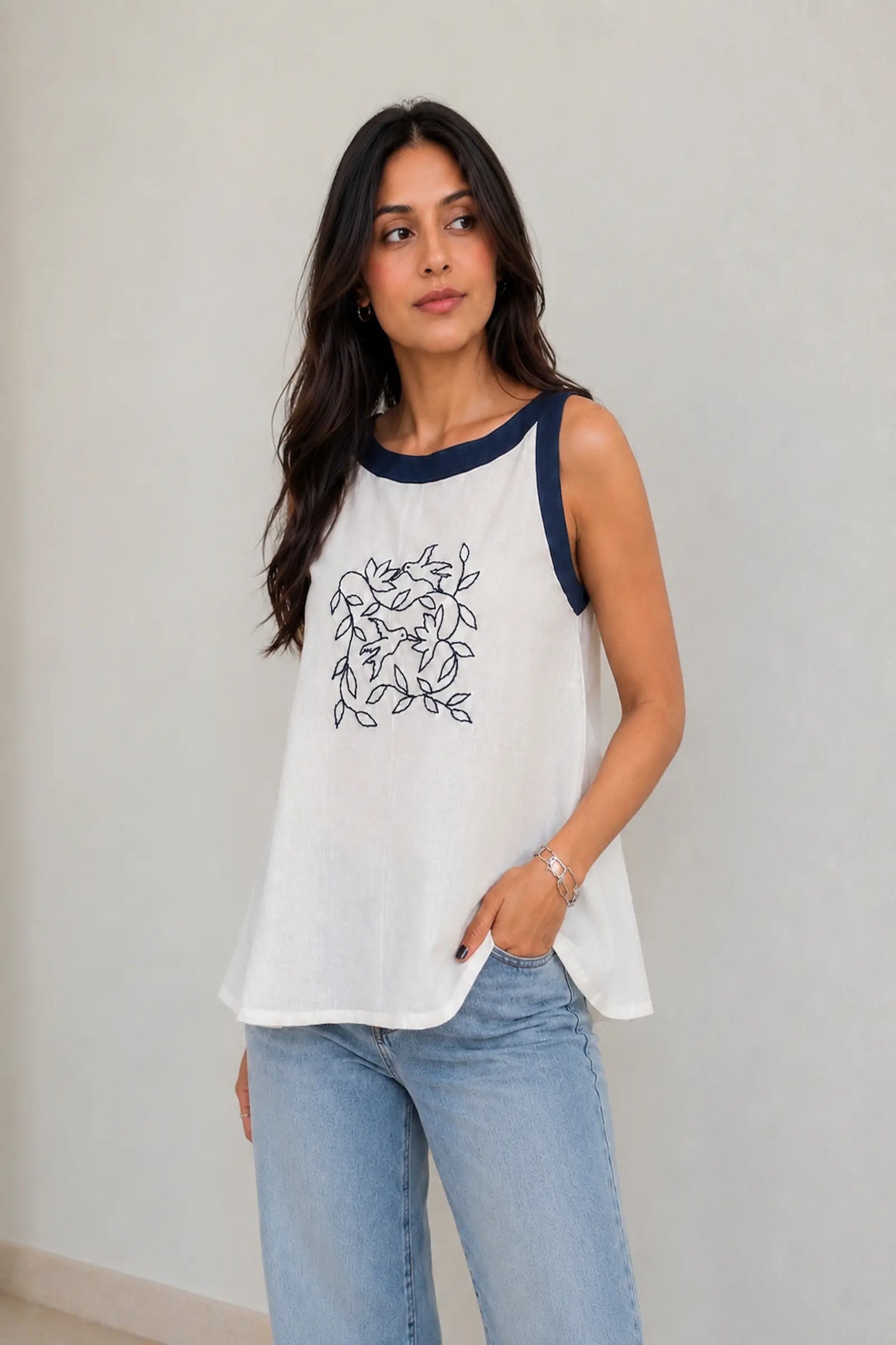 Pakhi Blue Hand Embroidered Cotton Top
