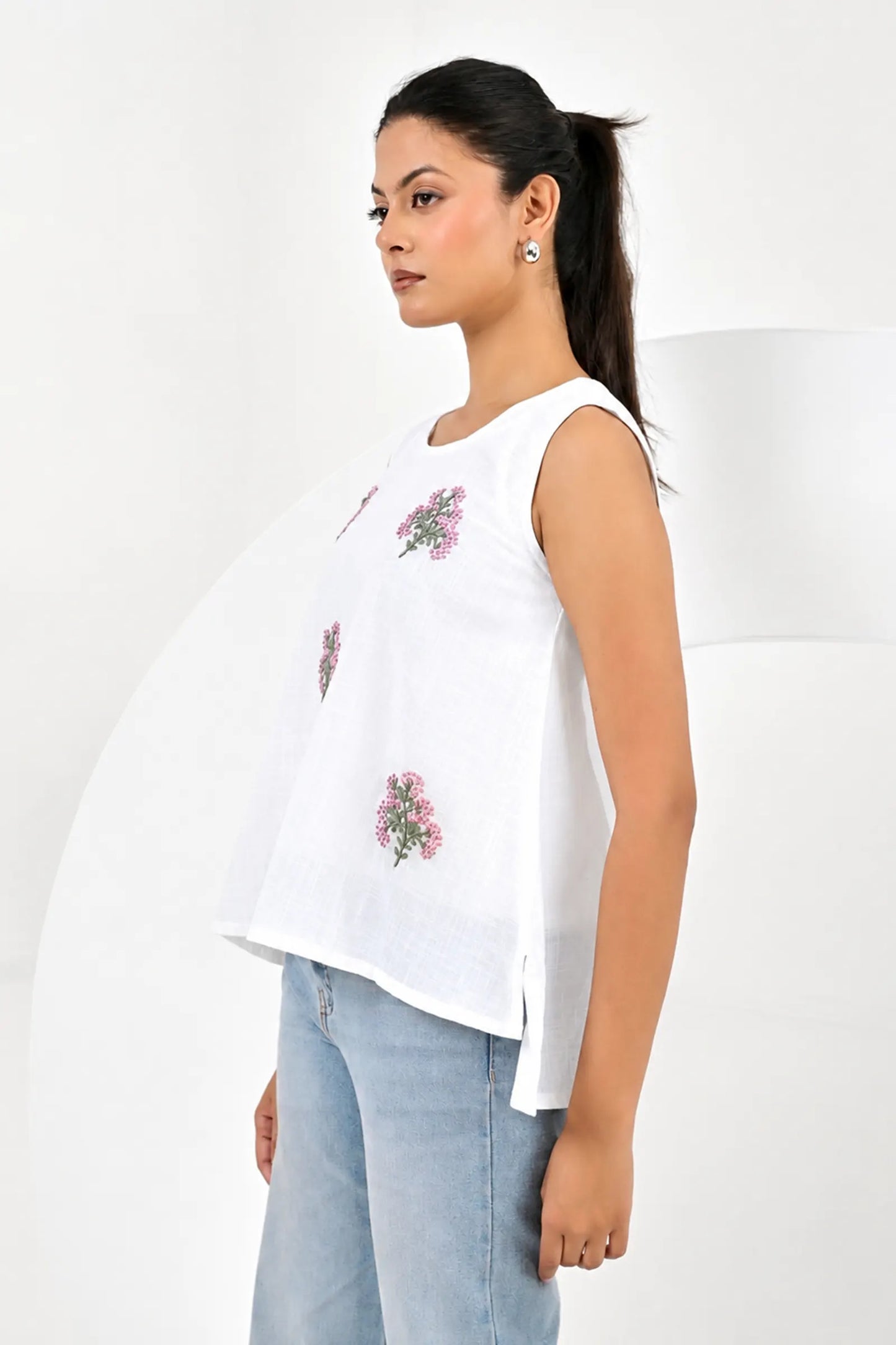 Palakshi Hand Embroidered Slub Cotton Top