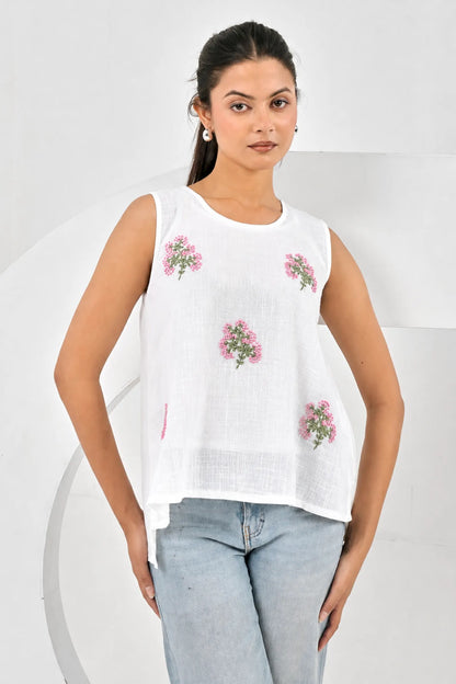 Palakshi Hand Embroidered Slub Cotton Top