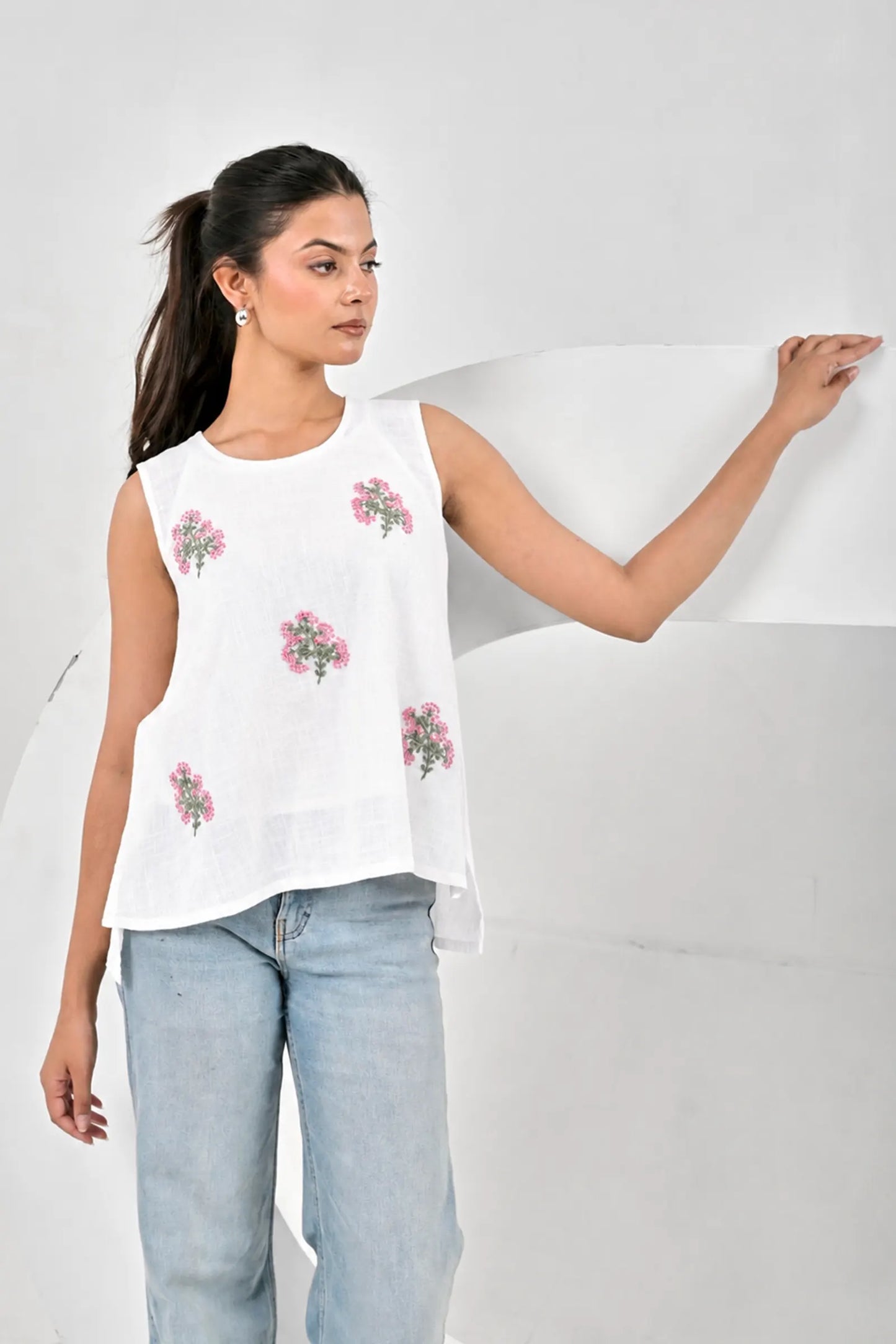 Palakshi Hand Embroidered Slub Cotton Top