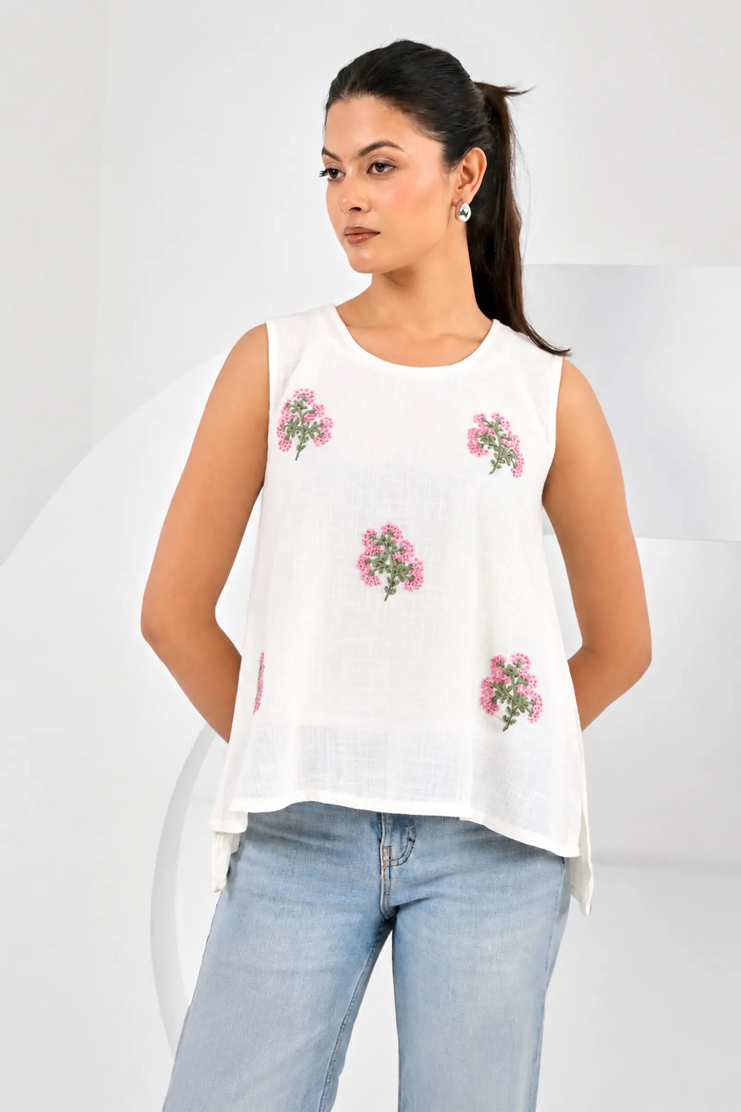 Palakshi Hand Embroidered Slub Cotton Top