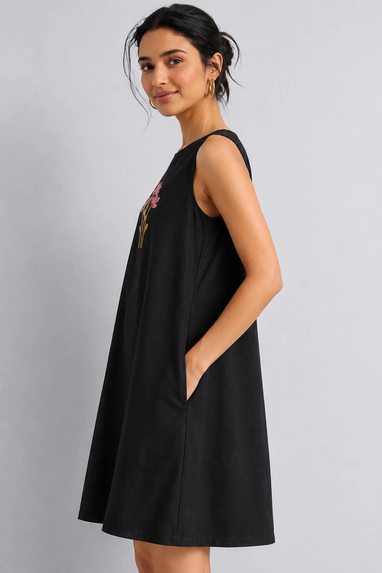 Poshika Black Hand Embroidered Cotton Dress