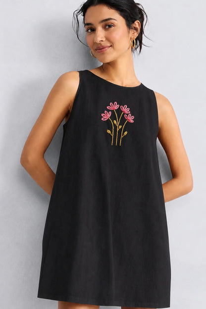 Poshika Black Hand Embroidered Cotton Dress