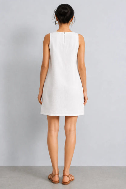 Poshika White Hand Embroidered Cotton Dress