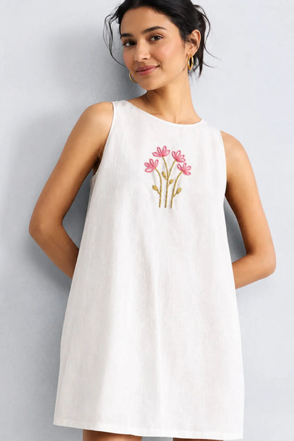 Poshika White Hand Embroidered Cotton Dress