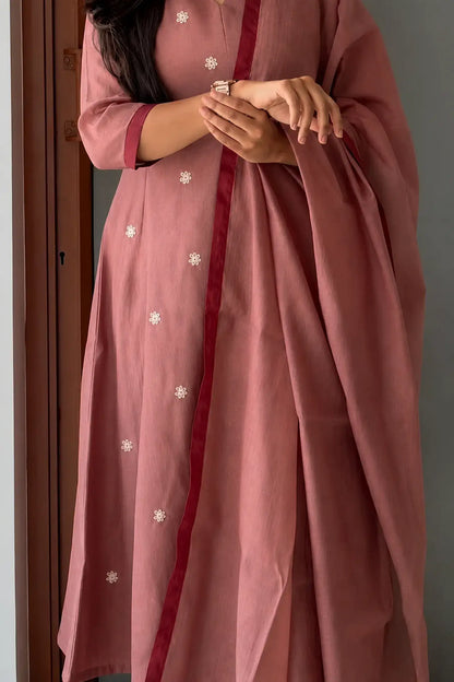 Saba Dusty Rose Pink Hand Embroidered Cotton Suit