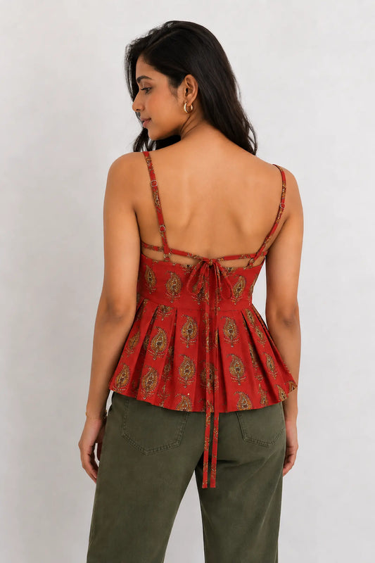 Sam Maroon Hand Block Printed Cotton Top