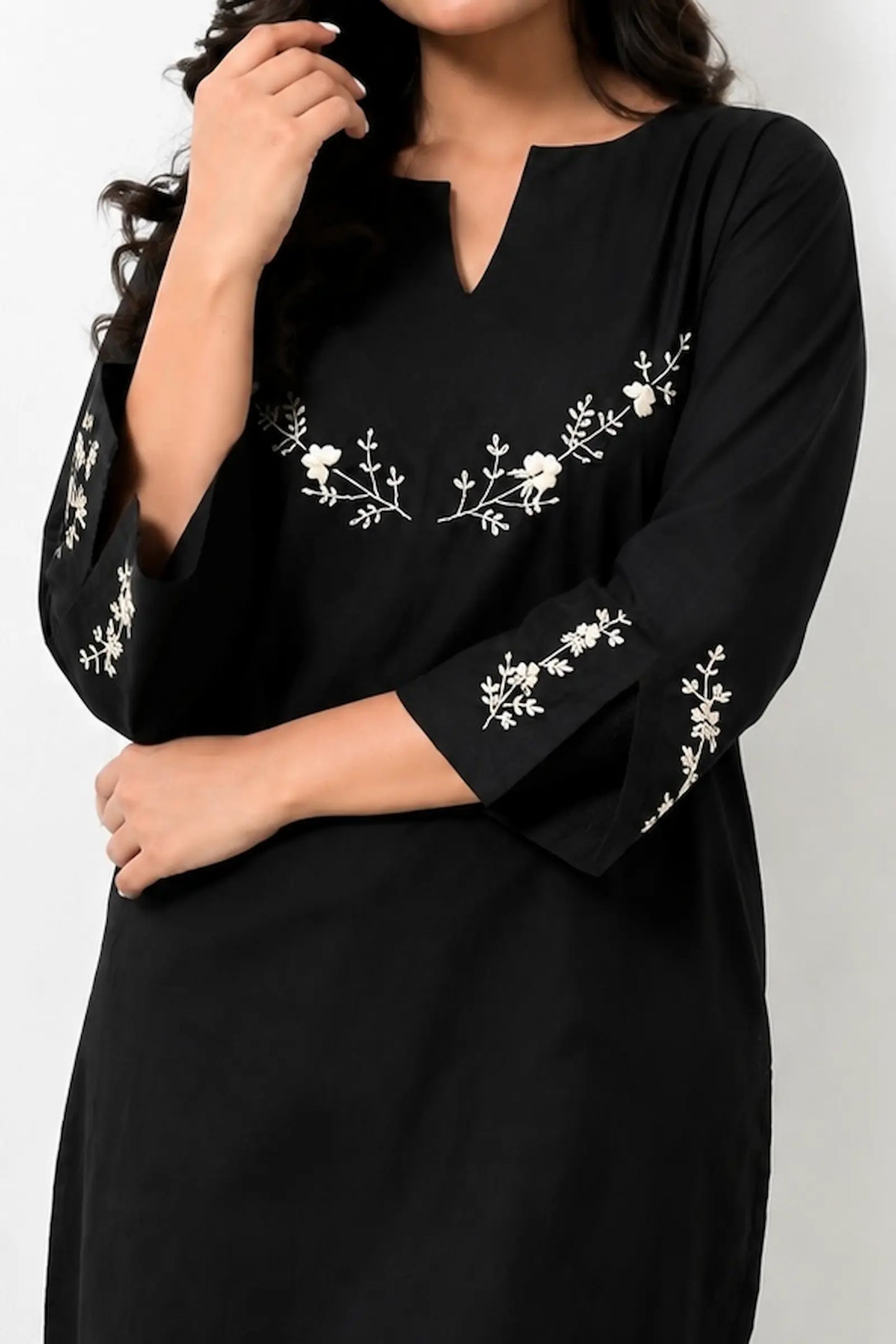 Sasha Hand Embroidered Black Cotton Kurta Set