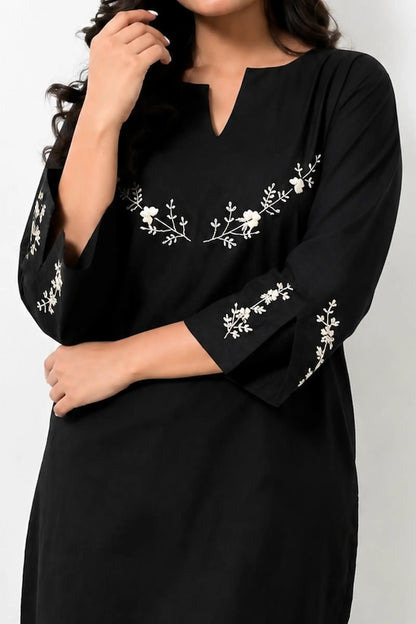 Sasha Hand Embroidered Black Cotton Kurta Set