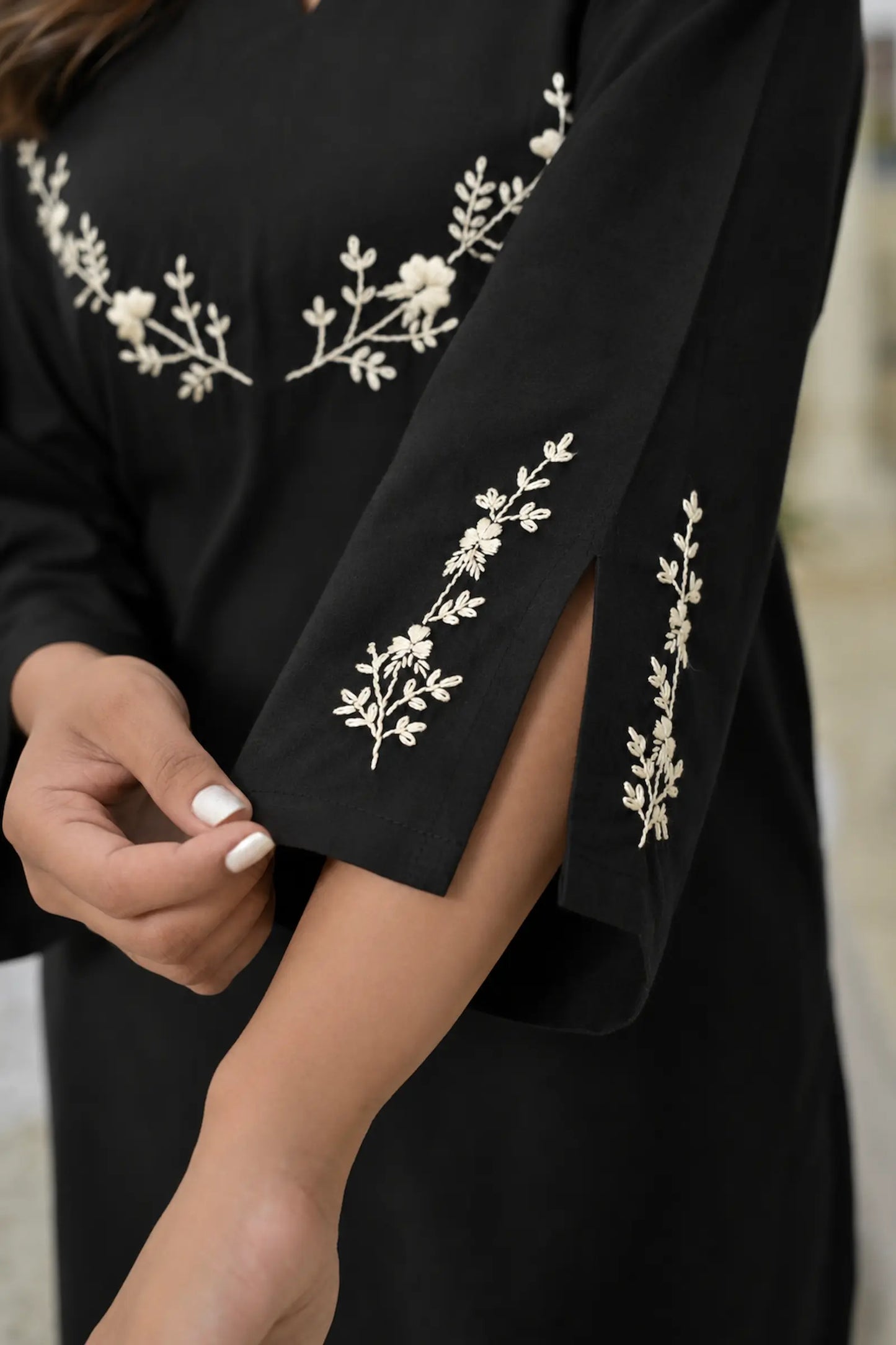 Sasha Hand Embroidered Black Cotton Kurta Set