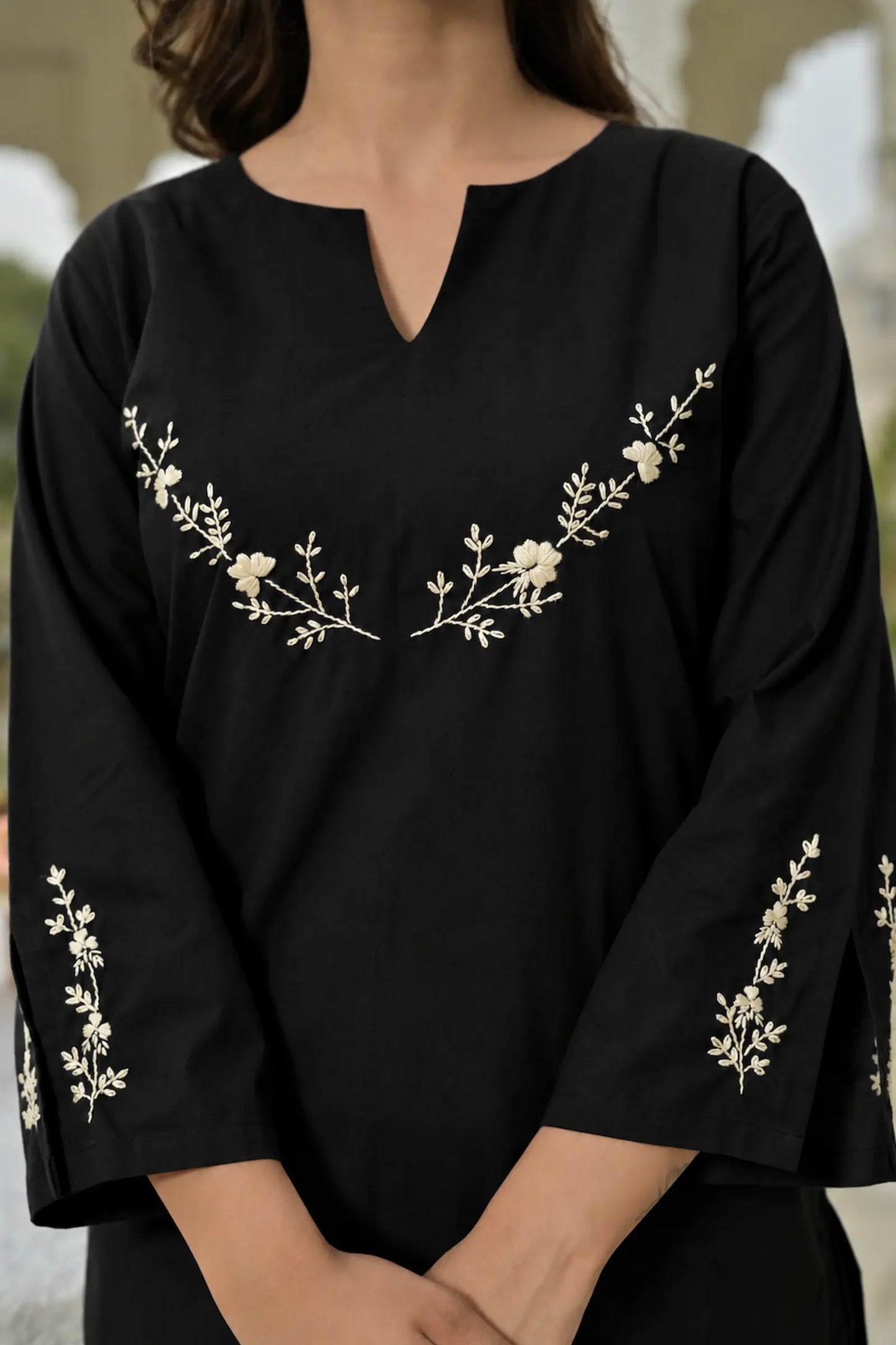 Sasha Hand Embroidered Black Cotton Kurta Set
