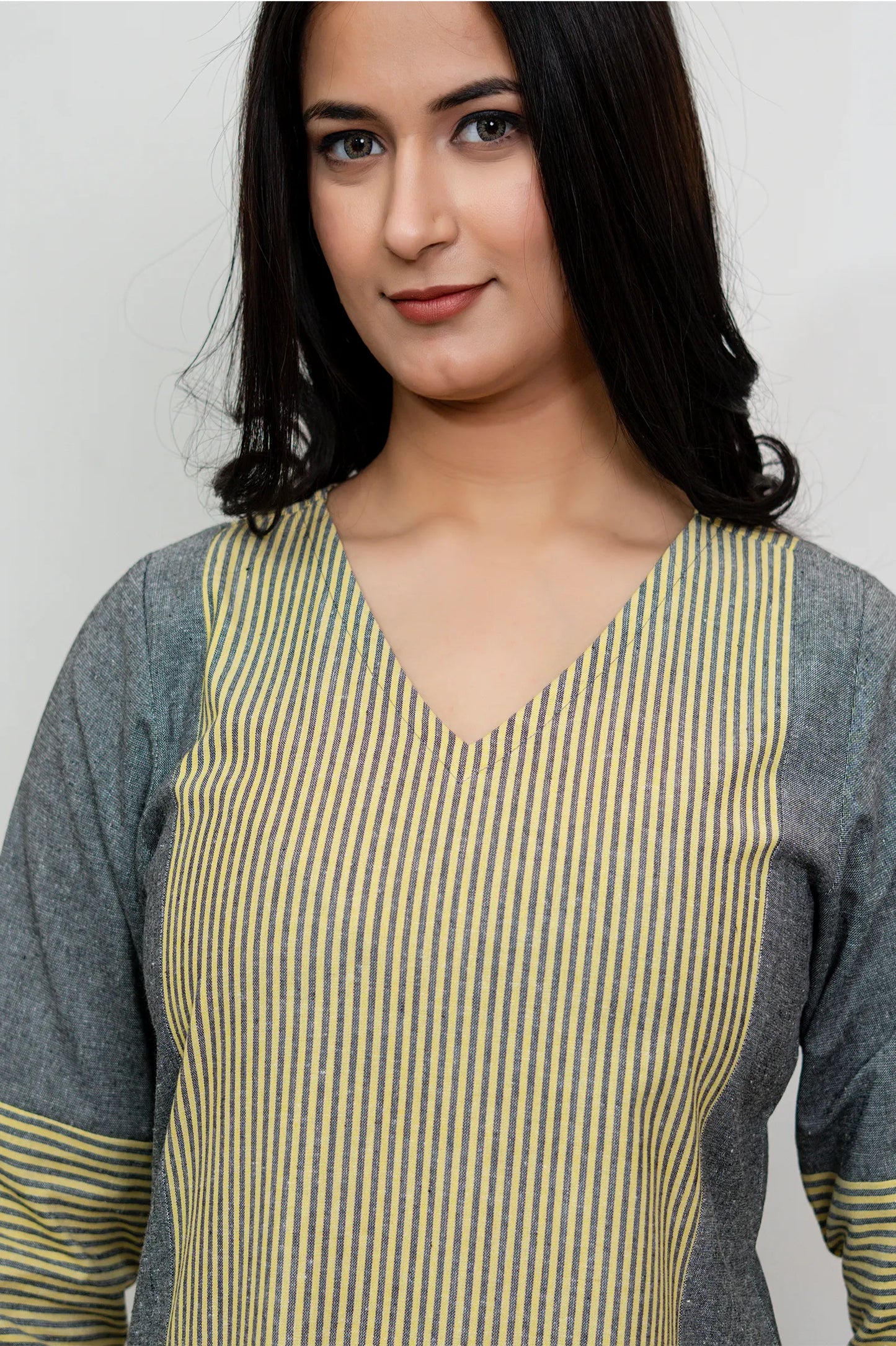 Aafia Yellow And Grey Handwoven Easy Fit Straight Kurta Set