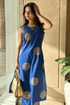 Della Royal Blue Foil Printed Straight Cotton Kurta Set