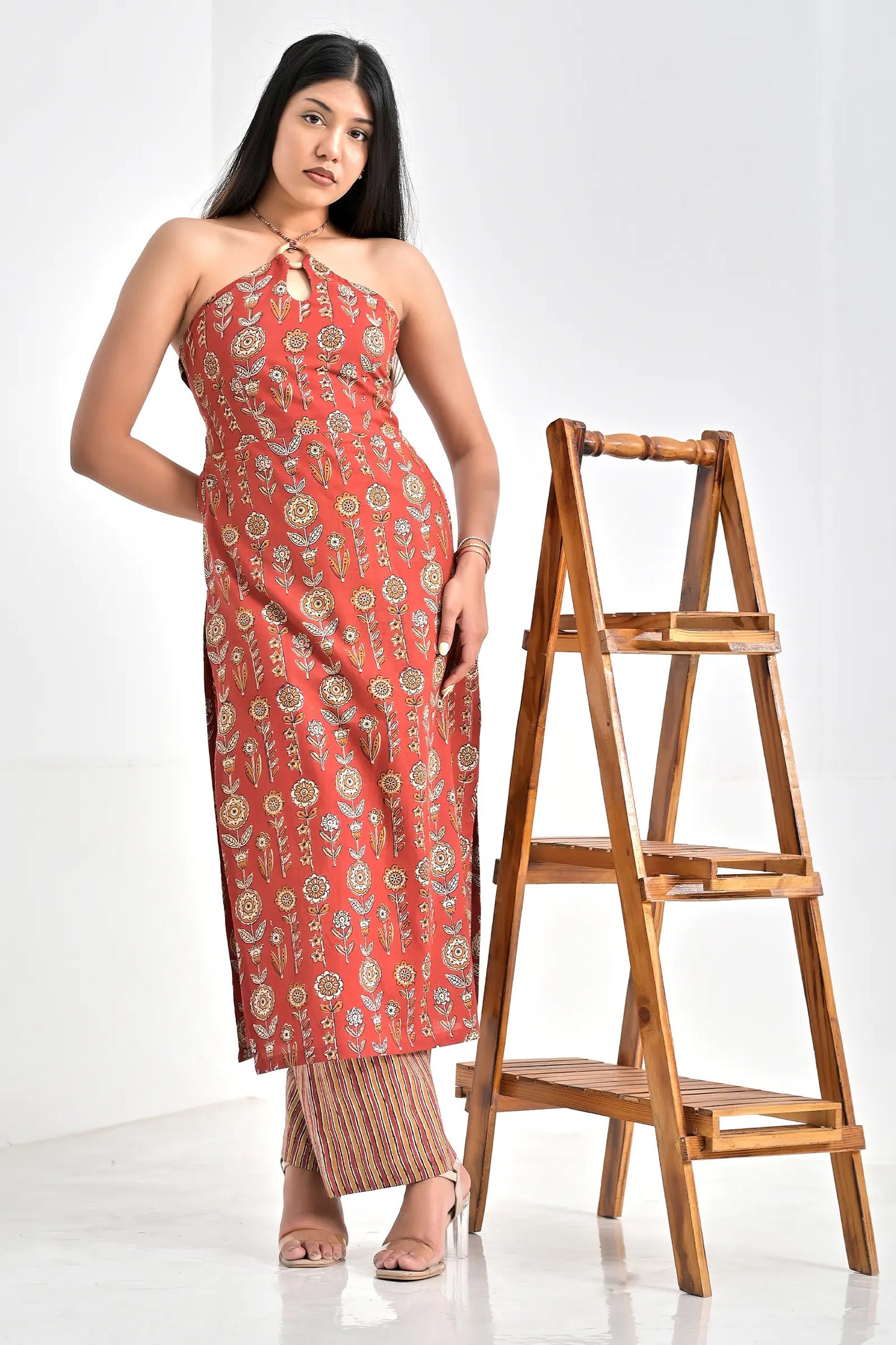 Ishi Hand Block Printed Cotton Kurta Set with Bandana