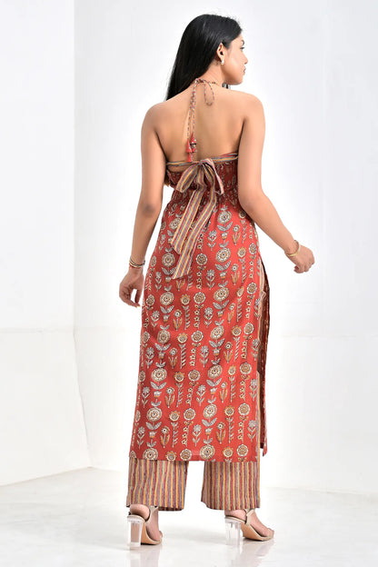 Ishi Hand Block Printed Cotton Kurta Set with Bandana