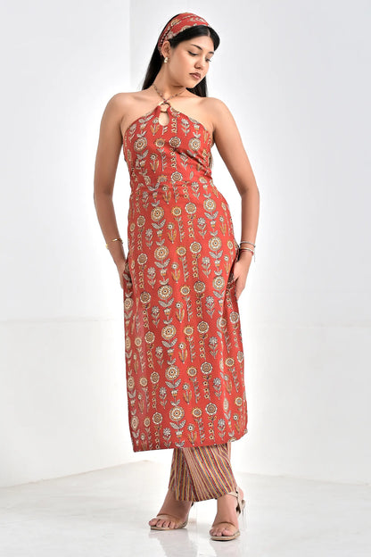Ishi Hand Block Printed Cotton Kurta Set with Bandana