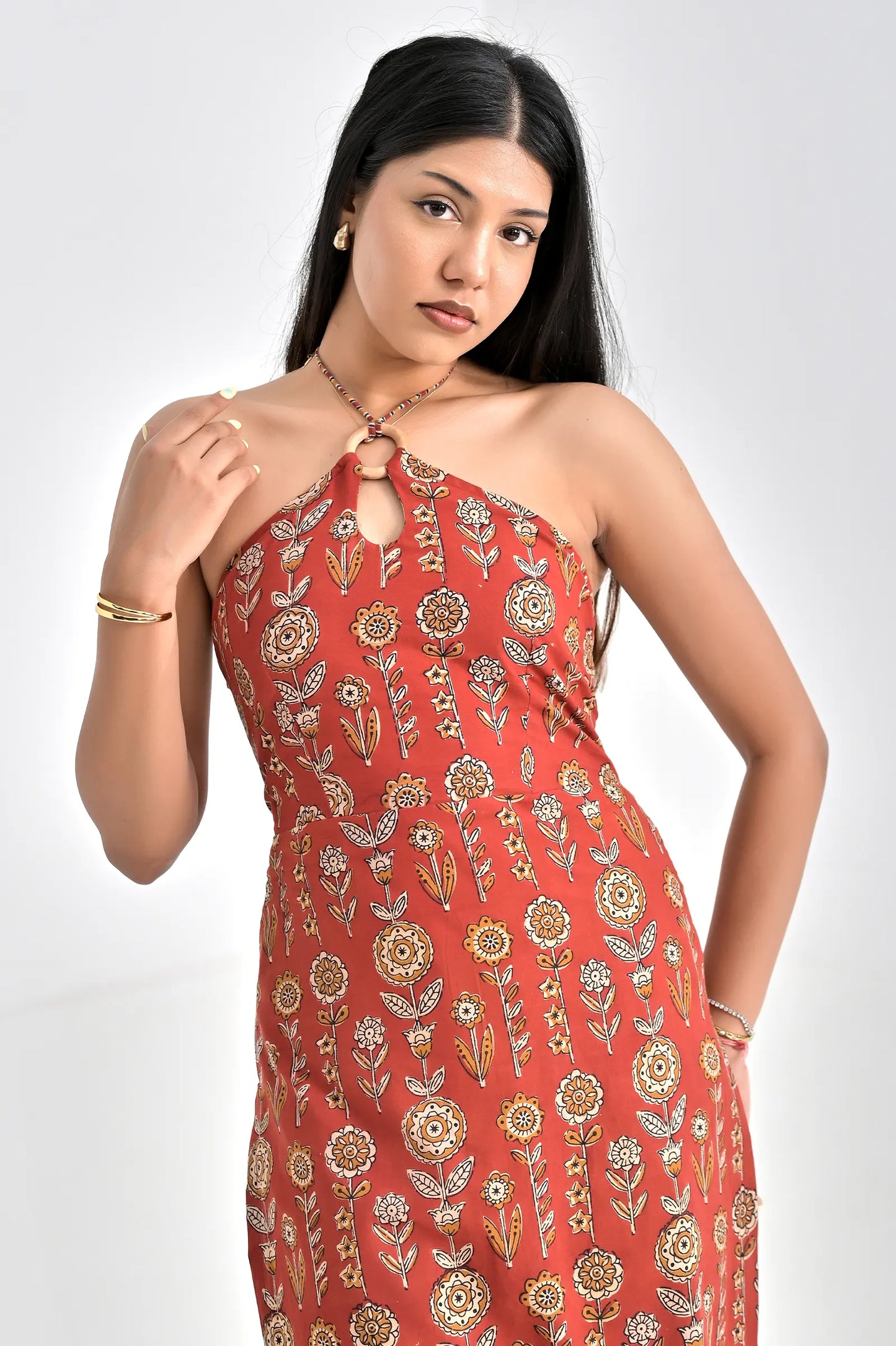 Ishi Hand Block Printed Cotton Kurta Set with Bandana