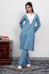 Jefa Lucent White And Blue Slub Cotton Co-Ord Set