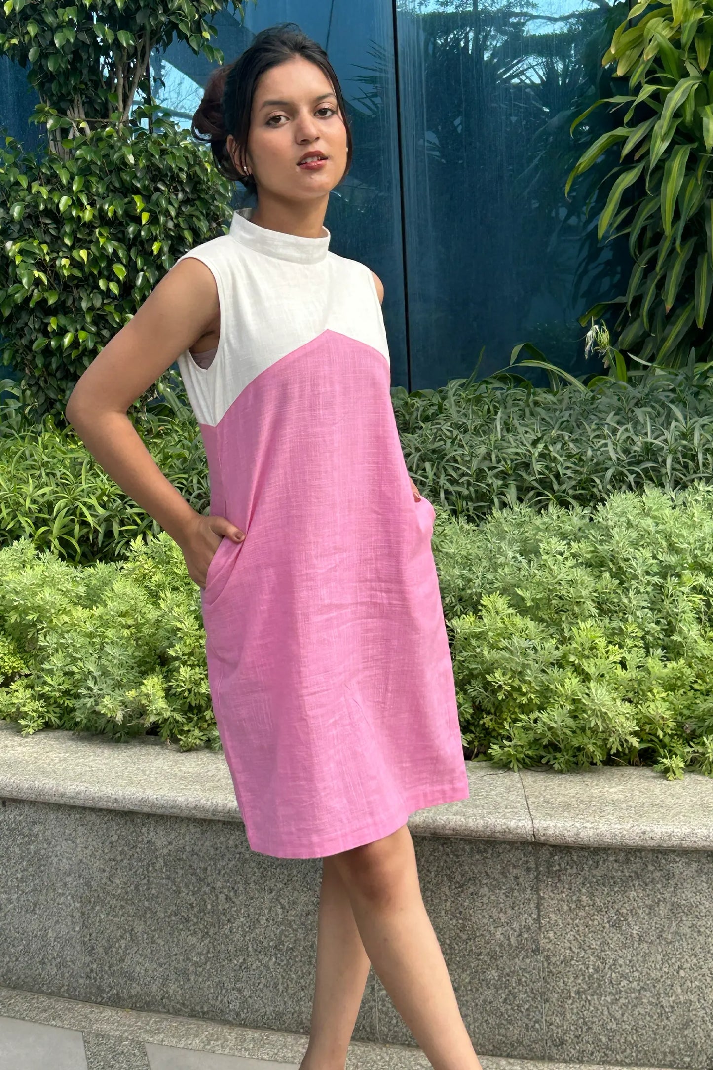 Liora Pink Slub Cotton Dress