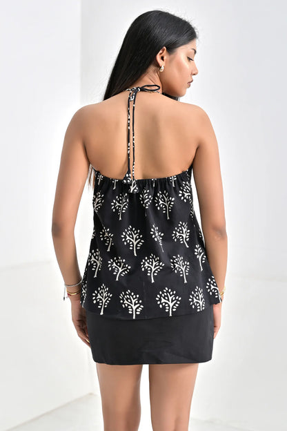Mysha Black Block Printed Cotton Top