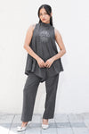 Noir Grey Hand Embroidered Asymmetrical Cotton Co-Ord Set