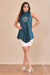 Noir Teal Hand Embroidered Cotton Top
